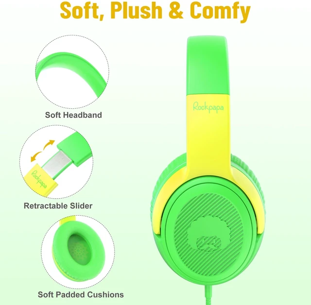 Alt view image 2 of 5 - 2Pcs Kids Headphones Wired with Mic & Share Port, 85/94dB, 3.5mm Student Childs Boys Girls Corded Head phones Foldable for Chromebooks Laptop Phones MP3 Green/Yellow+Blue/Orange