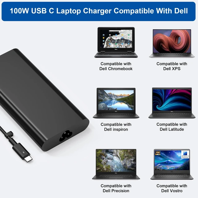 Alt view image 4 of 6 - 100W USB C Laptop Charger Compatible with Dell XPS 15 17 9575 9500 9510 9520 9530 9710,Latitude 5340 7640 7340 5540 9440,Precision 3580 5470 5480 5550 5560 5530 5570 5750 AC Adapter Power Cord
