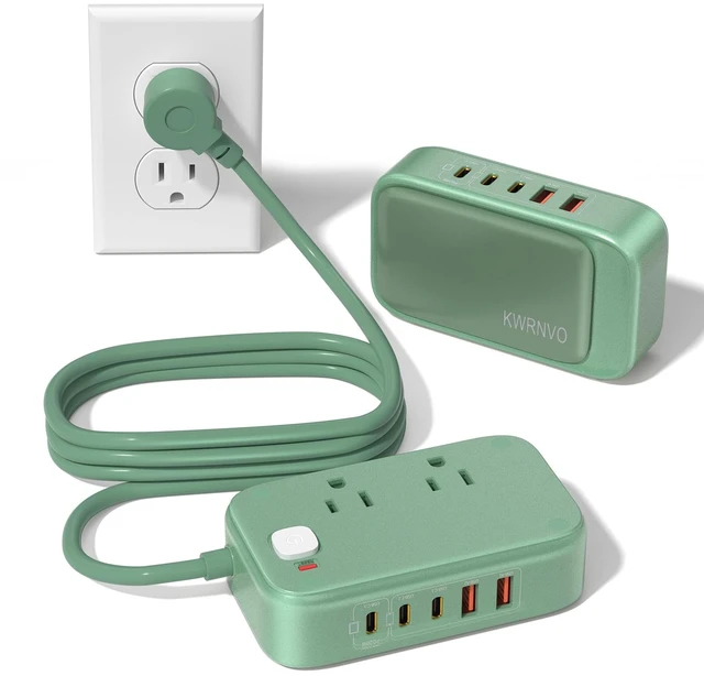 Main image of Portable Travel Power Strip with PD20W 7-in-1 Fast Charging 5 USB Ports 2500W AC Outlets 5FT Flat Plug Extension Cord for Home Office Travel