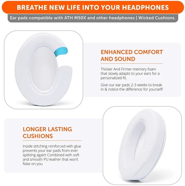 Alt view image 3 of 7 - PadZ Universal - Earpads for ATH M50X / SteelSeries Arctis/HyperX Made by Wicked Cushions Extra Thick Also fits Logitech G Pro X & 50+ Additional Models White