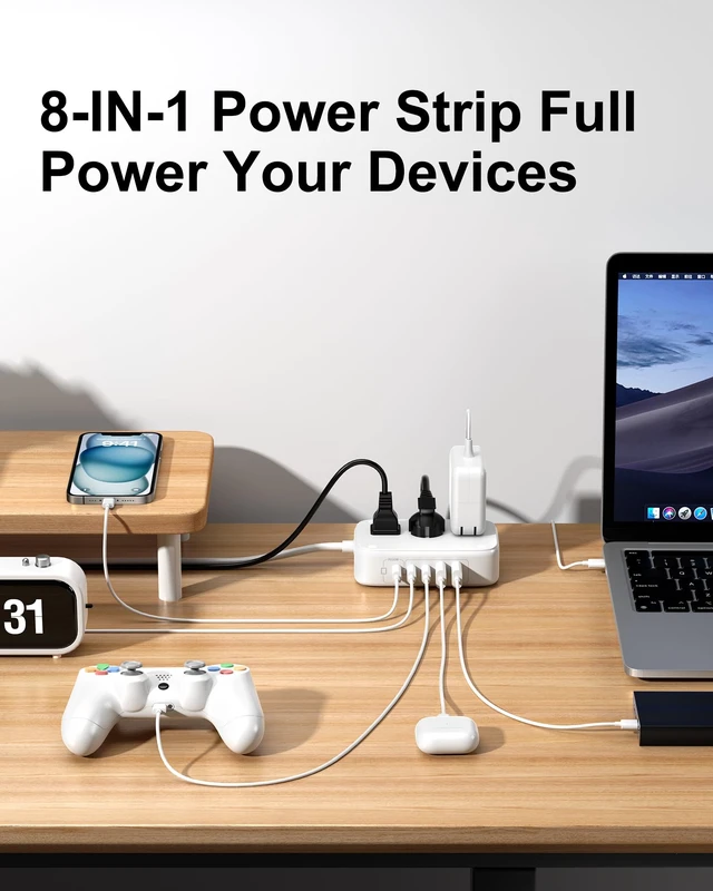 Alt view image 2 of 7 - 5FT Portable USB C Power Strip USB Ports Extension Cord PD 20W Flat Wall Plug Charger Multipl Outlets with 2500W AC Outlets, 3 USB-C Ports, 2 USB-A Ports for Home/Office/Travel
