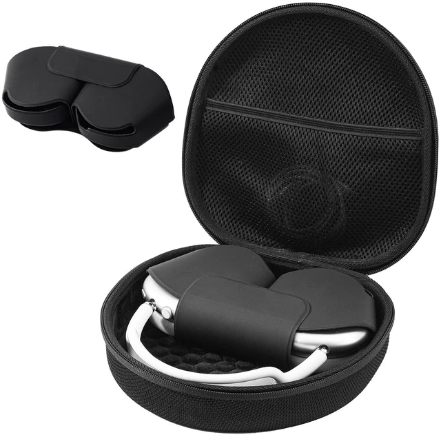 Main image of AirPods Max & AirPods Max 2 Travel Case with Sleep Mode Cover Shockproof EVA Shell with Soft Lining, Mesh Pocket, Hand Strap & Carabiner for Travel - Black