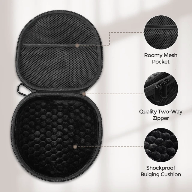 Alt view image 3 of 7 - AirPods Max & AirPods Max 2 Travel Case with Sleep Mode Cover Shockproof EVA Shell with Soft Lining, Mesh Pocket, Hand Strap & Carabiner for Travel - Black