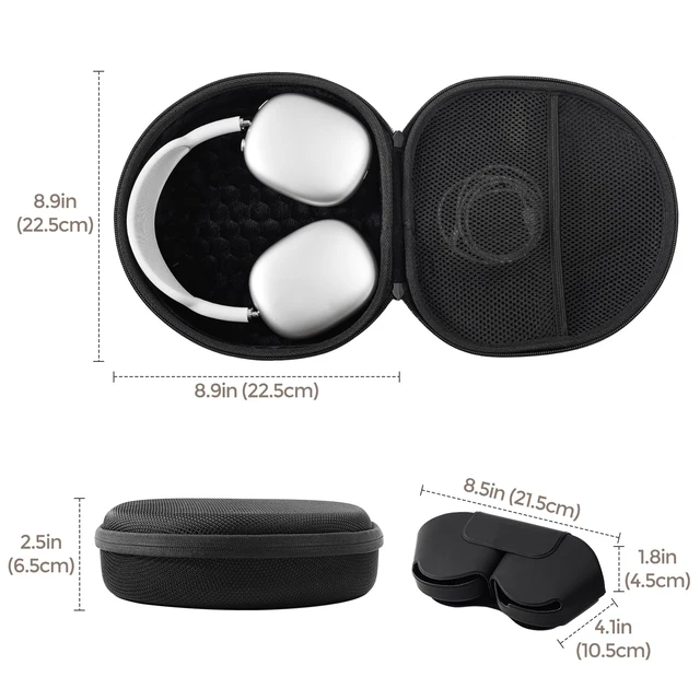 Alt view image 5 of 7 - AirPods Max & AirPods Max 2 Travel Case with Sleep Mode Cover Shockproof EVA Shell with Soft Lining, Mesh Pocket, Hand Strap & Carabiner for Travel - Black