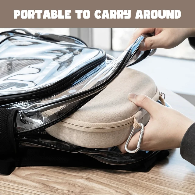 Alt view image 6 of 7 - AirPods Max & AirPods Max 2 Travel Case with Sleep Mode Cover Shockproof EVA Shell with Soft Lining, Mesh Pocket, Hand Strap & Carabiner for Travel - Starlight