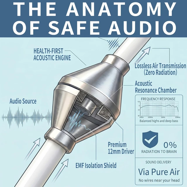 Alt view image 3 of 7 - USB-C Air Tube Headphones EMF Free Anti Radiation Wired Earbuds with Noise Reduction Mic & Volume Control Zero EMF for Pregnancy, Kids Open Ear Comfort for iPhone 15,16,17, Android, Laptop