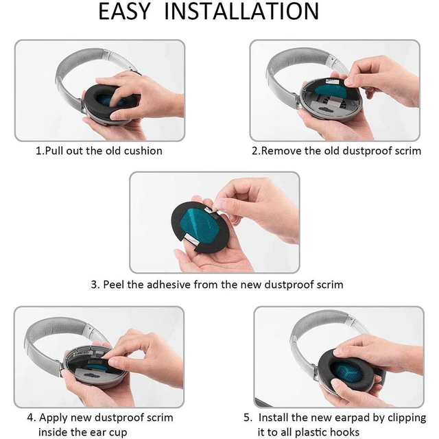 Alt view image 4 of 7 - Headphones Replacement Ear Pads for Bose QuietComfort 35 QC35 & QC35 II Premium Memory Foam, Soft Protein Leather, Enhanced Noise Isolation, Easy Install, Comfortable & Durable (Blue)