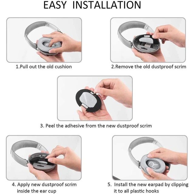 Alt view image 4 of 7 - Headphones Replacement Ear Pads for Bose QuietComfort 35 QC35 & QC35 II Premium Memory Foam, Soft Protein Leather, Enhanced Noise Isolation, Easy Install, Comfortable & Durable (Silver)