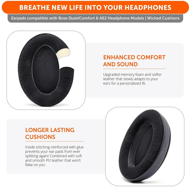 Alt view image 4 of 7 - PadZ QC15 - Replacement Ear Pads for Bose QuietComfort 15 Made by Wicked Cushions Also fits QC25, QC2, AE2, AE2i & AE2W. Supreme Comfort, Extra Durable Velour