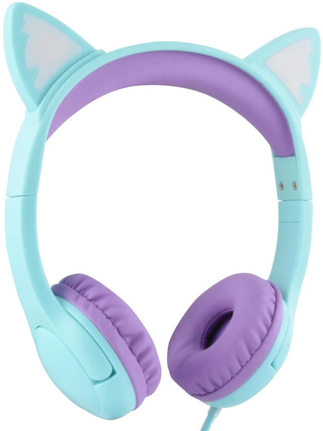 Main image of Kitty Headphones for Kids, Wired Cat Ears Headset, Dual Audio Port Lightblue; LED Light-Up;On-ear headset; Built-in audio sharing jack; Microphone for children, toddlers, boys, girls