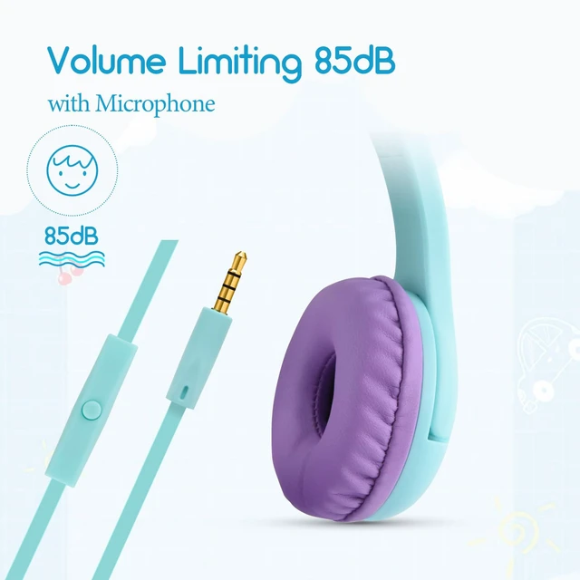 Alt view image 2 of 7 - Kitty Headphones for Kids, Wired Cat Ears Headset, Dual Audio Port Lightblue; LED Light-Up;On-ear headset; Built-in audio sharing jack; Microphone for children, toddlers, boys, girls