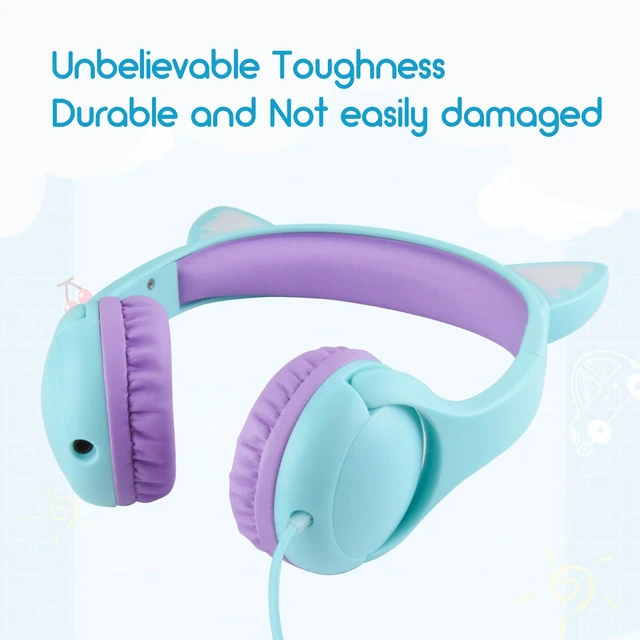 Alt view image 5 of 7 - Kitty Headphones for Kids, Wired Cat Ears Headset, Dual Audio Port Lightblue; LED Light-Up;On-ear headset; Built-in audio sharing jack; Microphone for children, toddlers, boys, girls