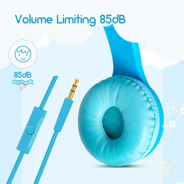 Alt view image 3 of 7 - Kids Wired Headphones LED Light-Up Cat Ears Headset, Dual Audio Jack Blue; Toddlers headset with Mic for children boys girls; On Ear headphones with cord for tablets school travel airplane