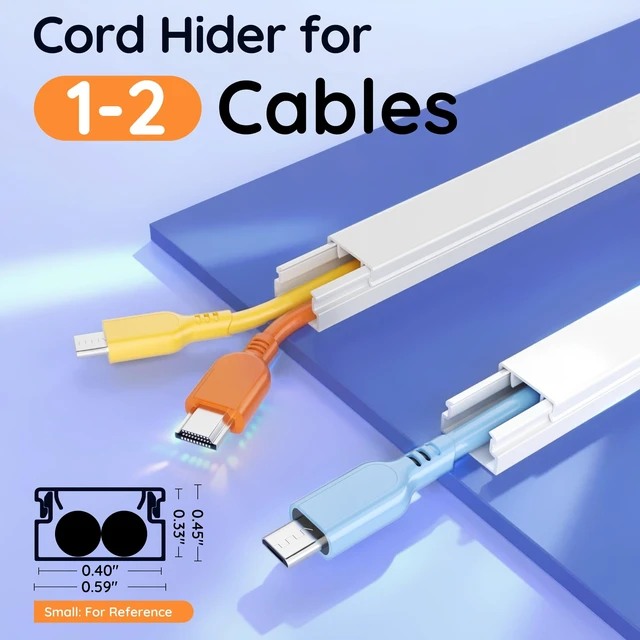 Alt view image 3 of 7 - 236in Cord Hider, Professional Cable Cover Kit for Wall, TV Wire Hider for Wall Mounted TV, Raceway Cover on Management Wires, Cable Concealer, 0.59'' H x 0.40'' W, White