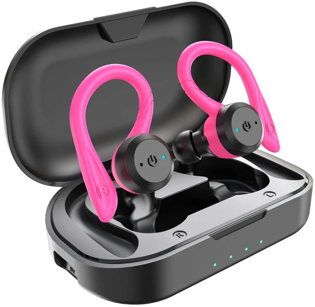Main image of Wireless Earbuds, IPX7 Waterproof Bluetooth Headphone w/Mic Deep Bass Secure Sport Ear Buds with Ear Hooks & Charging Case, 40H Playtime Stereo Sound for Workout & Running, Red