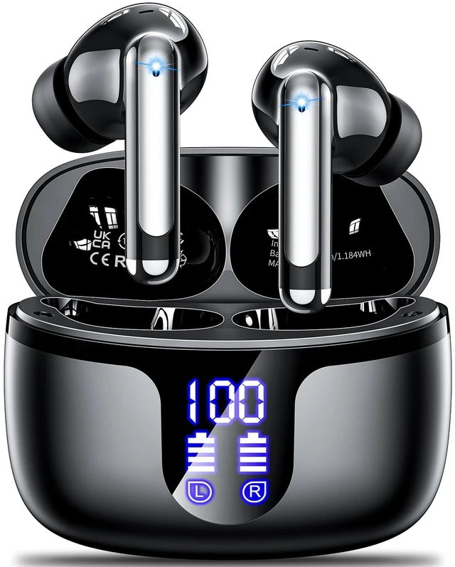 Main image of Wireless Earbuds, Bluetooth 5.4 ear buds with 4 ENC Noise Cancelling Mics, with 48H Playtime Bluetooth Earbuds, IPX7 Waterproof Workout earbuds,HiFi Sound LED Display Headphones Black for iOS Android