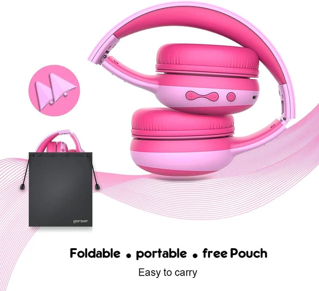 Alt view image 6 of 7 - Kids Bluetooth Headphones, Portable Wireless Headset for Kids, Bluetooth 5.3, Over-Ear Toddler Headphones with Microphone, 85dB Volume Limited, 40 Hours Playtime (Pink+Blue)