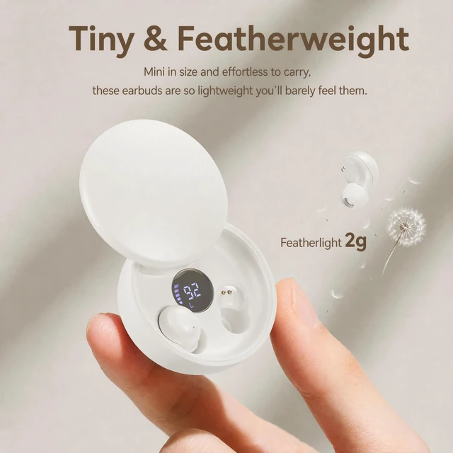 Alt view image 4 of 7 - Mini Invisible Bluetooth Earbuds, Wireless for Small Ears (White) SK26 tiny hidden ear buds with premium sound quality, one-step auto pairing, lightweight low-profile fit for all-day wear