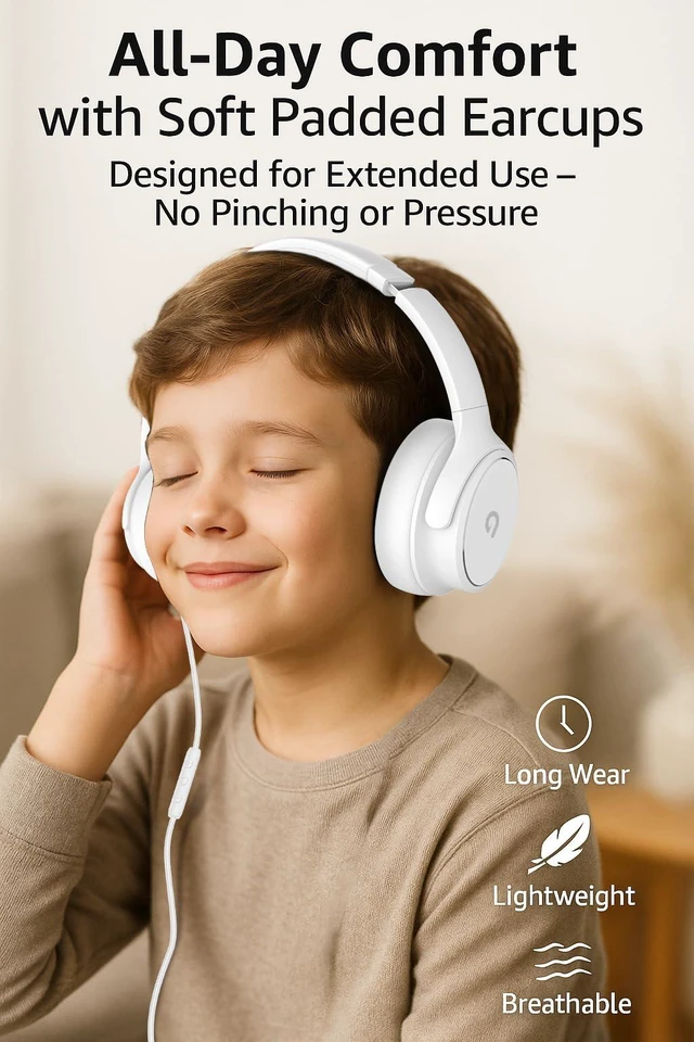 Alt view image 2 of 7 - USB C Wired Over-Ear Headphones with Mic, Hi-Fi Stereo Sound, Noise-Isolating Ear Cups, Comfortable Fit for iPhone15/16, Samsung Galaxy S24/S23, Type-C Phones & Tablets (White)