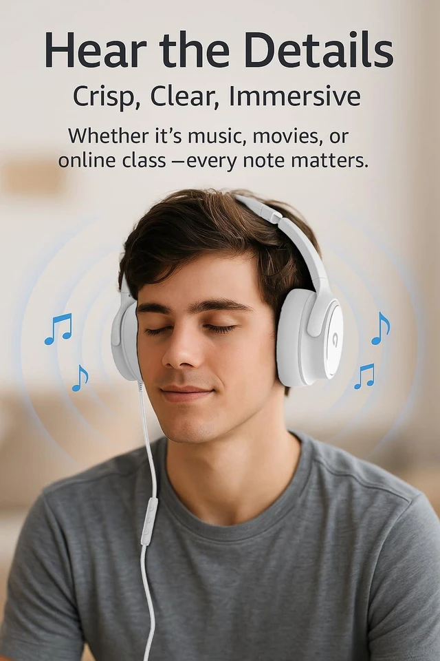 Alt view image 3 of 7 - USB C Wired Over-Ear Headphones with Mic, Hi-Fi Stereo Sound, Noise-Isolating Ear Cups, Comfortable Fit for iPhone15/16, Samsung Galaxy S24/S23, Type-C Phones & Tablets (White)