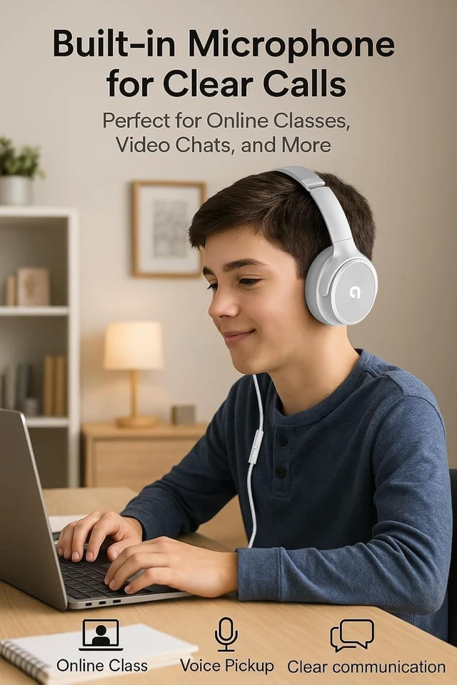Alt view image 6 of 7 - USB C Wired Over-Ear Headphones with Mic, Hi-Fi Stereo Sound, Noise-Isolating Ear Cups, Comfortable Fit for iPhone15/16, Samsung Galaxy S24/S23, Type-C Phones & Tablets (White)