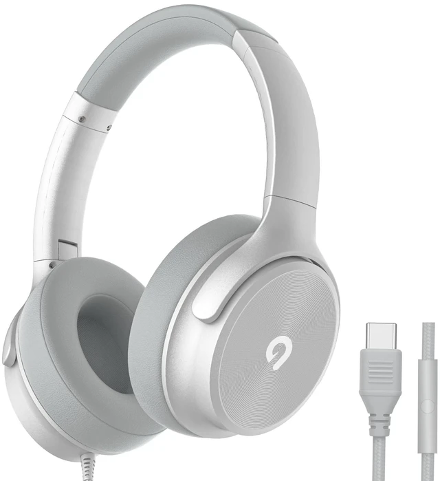 Main image of USB C Wired Over-Ear Headphones with Mic, Hi-Fi Stereo Sound, Noise-Isolating Ear Cups, Comfortable Fit for iPhone15/16, Samsung Galaxy S24/S23, Type-C Phones & Tablets (Silver)