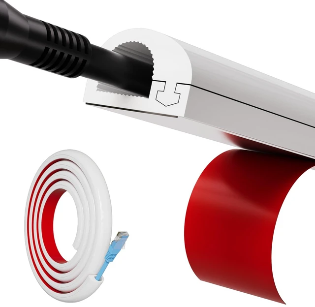 Main image of 118" Side Open One Cord Hider (<1/4") for Wall Mounted Tv,Silicone Flexible Cable Cover to Hide Conceal Cords Along Wall,Wire Raceway Management Cable Concealer Channel,Electric Cord Organizer,White
