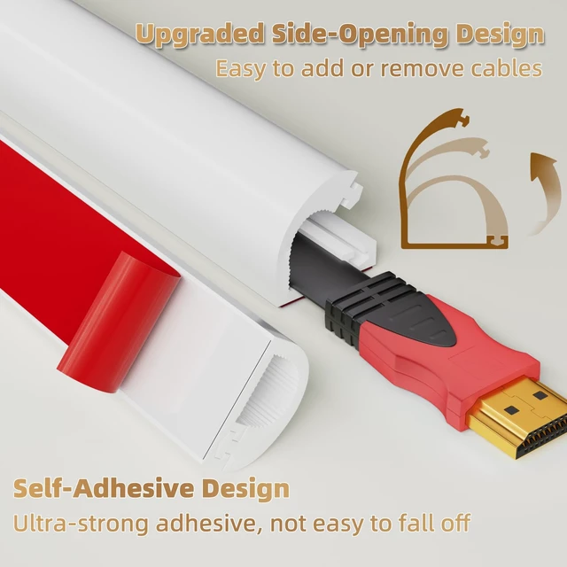Alt view image 3 of 7 - 118" Side Open One Cord Hider (<1/4") for Wall Mounted Tv,Silicone Flexible Cable Cover to Hide Conceal Cords Along Wall,Wire Raceway Management Cable Concealer Channel,Electric Cord Organizer,White