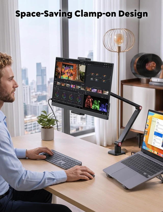 Alt view image 2 of 7 - 15.6 Portable Monitor with Adjustable Stand, Smart Cover, 1080P IPS Screen Screen Extender, USB-C/HDMI Port, Ultra Slim Travel Monitor with Eye Protection, Plug and Play for Laptop/PC/Mac/Android/PS5