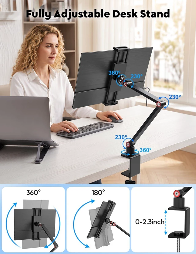 Alt view image 4 of 7 - 15.6 Portable Monitor with Adjustable Stand, Smart Cover, 1080P IPS Screen Screen Extender, USB-C/HDMI Port, Ultra Slim Travel Monitor with Eye Protection, Plug and Play for Laptop/PC/Mac/Android/PS5