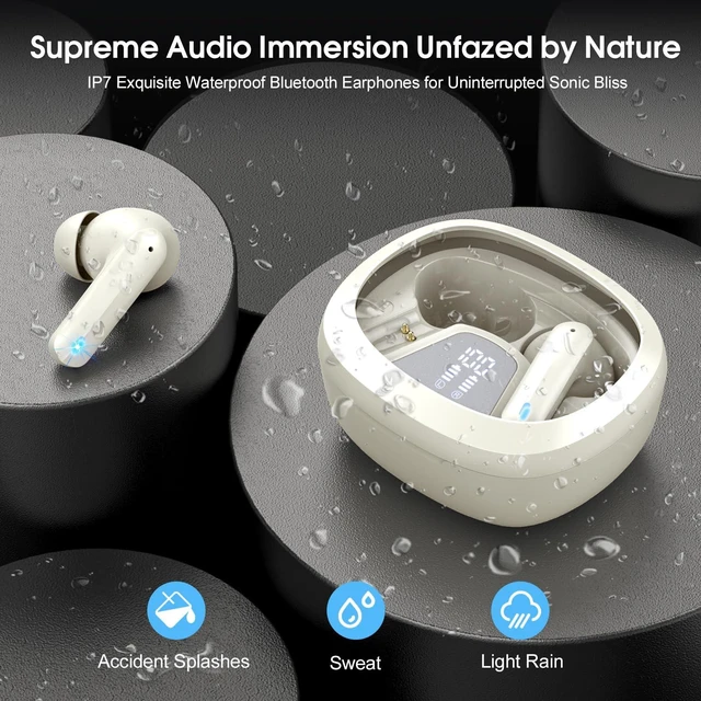 Alt view image 5 of 7 - Wireless Earbuds Bluetooth 5.4 in Ear Earbuds HiFi Stereo, Off-White 4 ENC Noise Cancelling Mic, 45H, LED Display, IP7 Waterproof Ear Buds for Android/iOS, Earphones for Phone Sports
