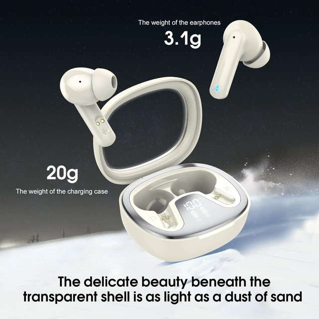 Alt view image 6 of 7 - Wireless Earbuds Bluetooth 5.4 in Ear Earbuds HiFi Stereo, Off-White 4 ENC Noise Cancelling Mic, 45H, LED Display, IP7 Waterproof Ear Buds for Android/iOS, Earphones for Phone Sports