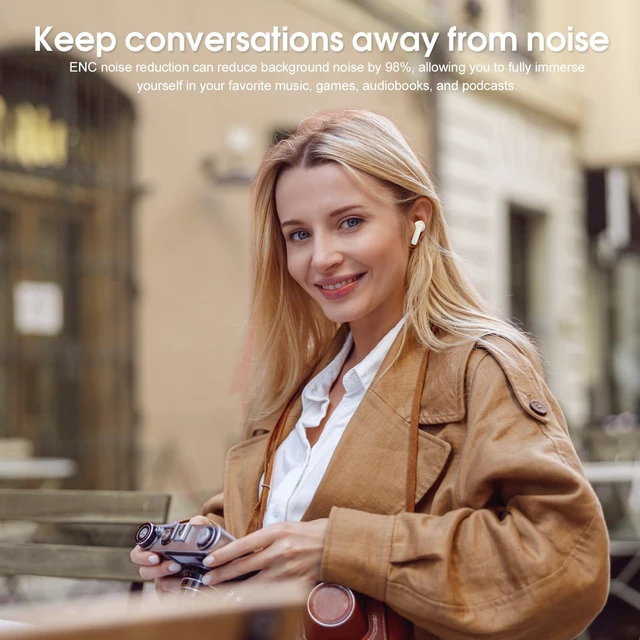 Alt view image 7 of 7 - Wireless Earbuds Bluetooth 5.4 in Ear Earbuds HiFi Stereo, Off-White 4 ENC Noise Cancelling Mic, 45H, LED Display, IP7 Waterproof Ear Buds for Android/iOS, Earphones for Phone Sports