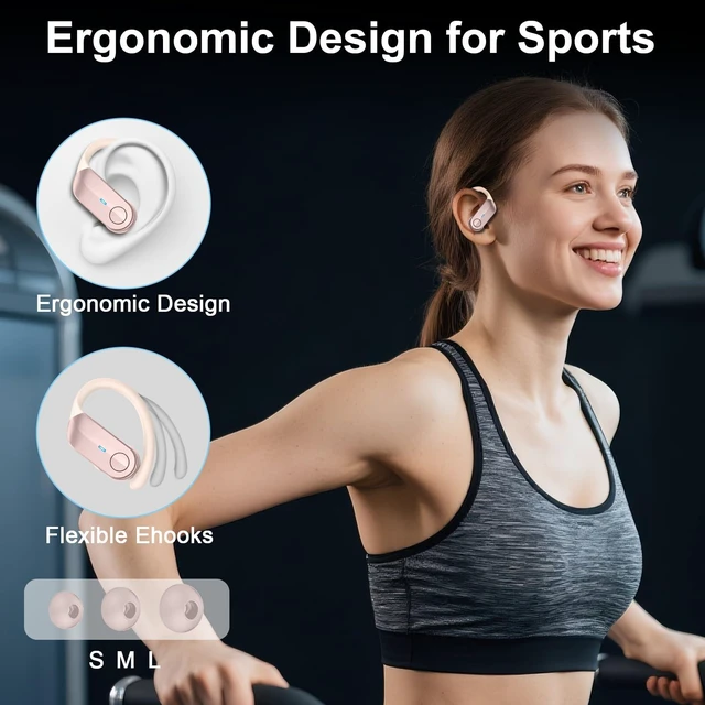 Alt view image 6 of 6 - Sport Wireless Earbuds with Earhooks, 70H Playtime, IPX8 Waterproof Bluetooth 5.4, 4 ENC Microphones, Deep Bass Sound, LED Display, USB-C Fast Charging, Secure Fit For Running, Gym And Workouts