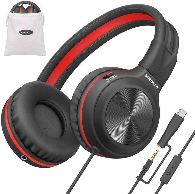 Main image of Manyshare USB C Kids Headphones with Passive Noise Cancelling & Mic Built-in Share Port, 3-Level Volume Limiting, HD Mic, Foldable Durable with Pouch for School, Travel, iPad,Kindle,Chromebook