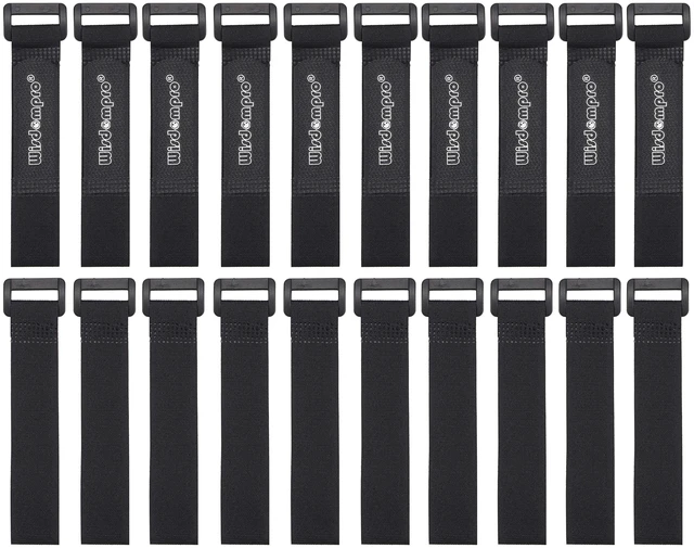 Main image of 20 Pack 0.8 x 8 In Small Hook and Loop Tie Down Straps Heavy Duty Durable Nylon, Reusable, Black, Functional Adjustable Fastening Cinch Strap Cable Cord for Home, Office, Workspace, Outdoor