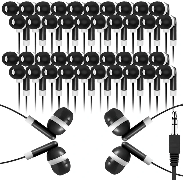 Main image of Bulk Earbud Headphones 100 Pack for School Classroom Kids, Wholeslae Wired Durable Earphones Class Set for Students Children Toddler Teens Boys Girls and Adult (XPG101, 100 PCS)