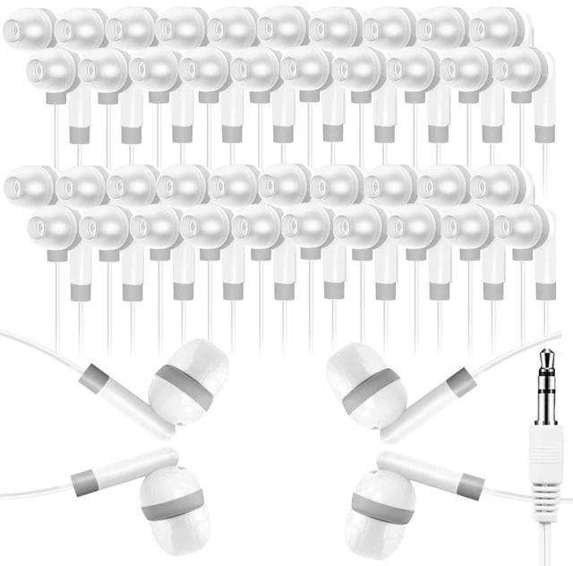 Main image of Classroom Earbuds Headphones Bulk 100 Pack for School Kids Children, Wholesale Durable Earphones Class Set for Students Children Boys Girls Toddler Adult (XPG101,100 White)