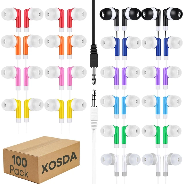 Main image of 100 Pack Bulk Earbud Headphones for School Kids Classroom, Wholesale Durable Earphones Class Set for Students Children Boys Girls Toddler Adult (XPG101,100 Mixed)