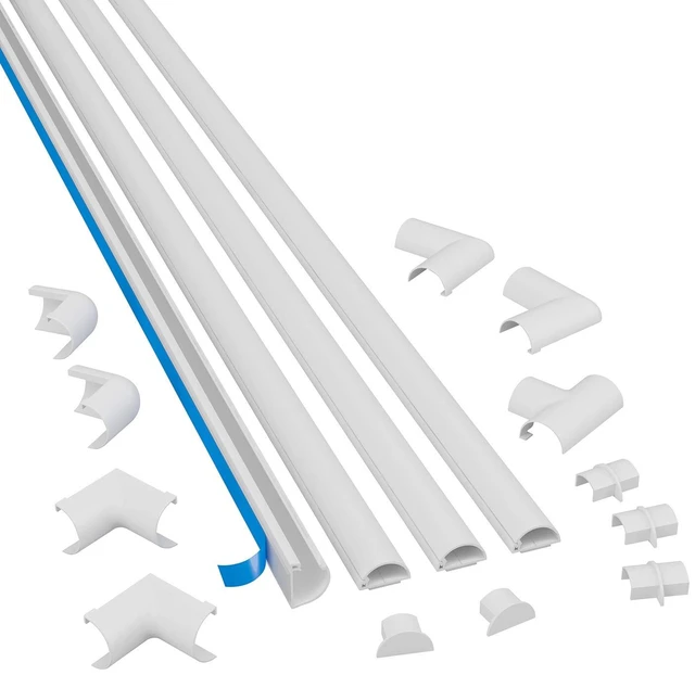 Main image of 13.12ft Cord Hider Kit, Patented Cable Cover, Hide Wires on Wall, Channel for TV Mount Cords, Raceway Wire Hiders, Paintable, Adhesive, Half Round, 4X 0.78in W x 0.39in H x 39in Lengths, White