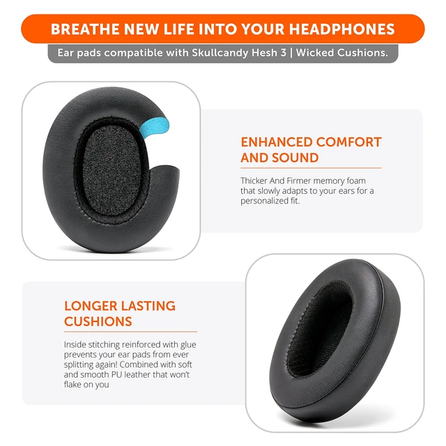 Alt view image 4 of 7 - PadZ Crusher Evo - Earpads for Skullcandy Crusher Evo & Hesh ANC Made by Wicked Cushions Also fits Crusher Wireless & More, Enhanced Comfort & Sound Isolation Black