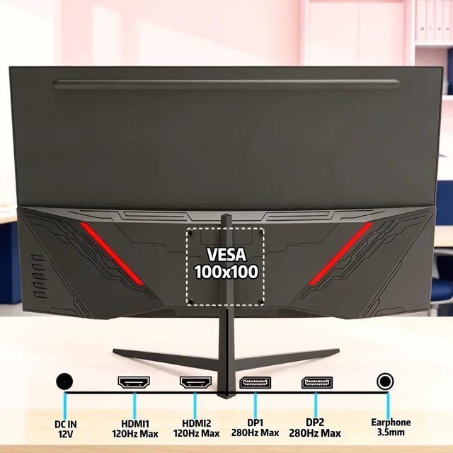 Alt view image 2 of 7 - 27 Inch Curved 280Hz Gaming Monitor, 1800R Curved Computer Gaming Monitor FHD 1080P, 4000:1, 120% sRGB, 1Ms GTG FreeSync HDR Low Blue Light HDMI DP VESA Support 100x100mm(No Speakers)