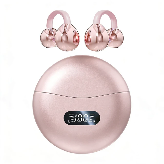 Main image of Clip-on Earbuds,Open Ear Earbuds Wireless Bluetooth 5.4, Lightweight Open Ear Headphones with C-Shaped Bridge,Slim Hook,60H Battery,Waterproof,for Glasses Wearers and Workouts (Rose Gold)