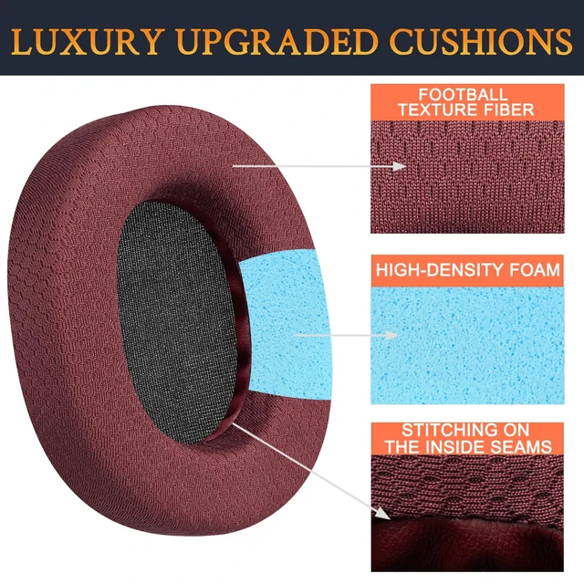 Alt view image 4 of 7 - Earpads for SteelSeries Arctis 7/9/5/3/1 (Not Fit Nova) - Burgundy Also for Arctis 7/7+/7P/7X, Arctis Pro, Arctis 9/9X, Arctis 5/3/1, Arctis Prime - Ear Pads Cushions Replacement