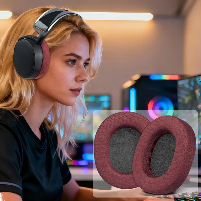 Alt view image 5 of 7 - Earpads for SteelSeries Arctis 7/9/5/3/1 (Not Fit Nova) - Burgundy Also for Arctis 7/7+/7P/7X, Arctis Pro, Arctis 9/9X, Arctis 5/3/1, Arctis Prime - Ear Pads Cushions Replacement
