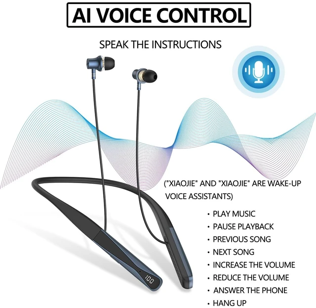 Alt view image 2 of 7 - Sports Wireless Earphones, Bluetooth 6.0 Neckband Earbuds for 35 Hours of Playback, LED Power Display, Neck-Wrapping Earbuds with Ai Voice Control, for Gym Phone Music Exercise. (A18)