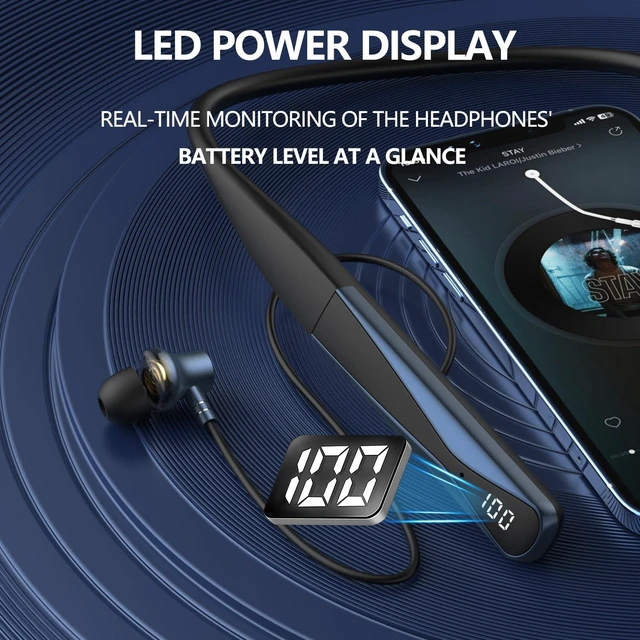 Alt view image 7 of 7 - Sports Wireless Earphones, Bluetooth 6.0 Neckband Earbuds for 35 Hours of Playback, LED Power Display, Neck-Wrapping Earbuds with Ai Voice Control, for Gym Phone Music Exercise. (A18)