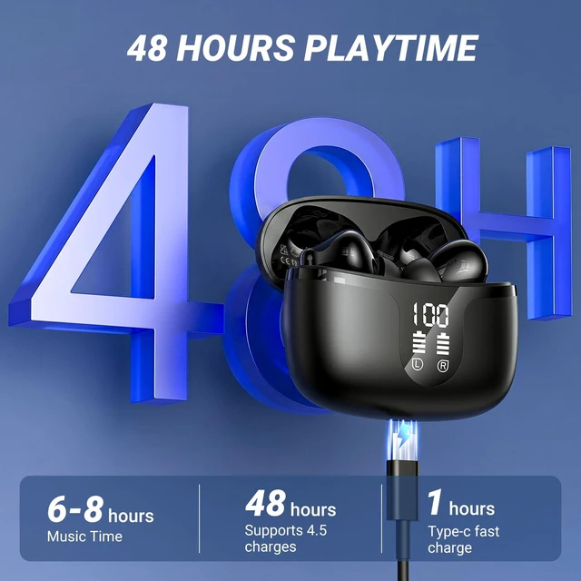 Alt view image 6 of 7 - Wireless Earbuds, Bluetooth 5.4 ear buds with 4 ENC Noise Cancelling Mics, with 48H Playtime Bluetooth Earbuds, IPX7 Waterproof Workout earbuds,HiFi Sound LED Display Headphones Black for iOS Android