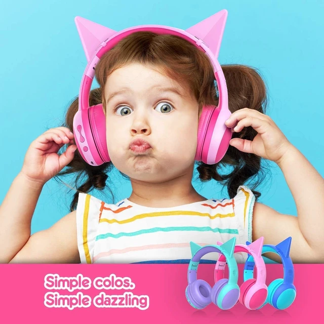 Alt view image 3 of 7 - Kids Bluetooth Headphones, Portable Wireless Headset for Kids, Bluetooth 5.3, Over-Ear Toddler Headphones with Microphone, 85dB Volume Limited, 40 Hours Playtime (Pink+Blue)