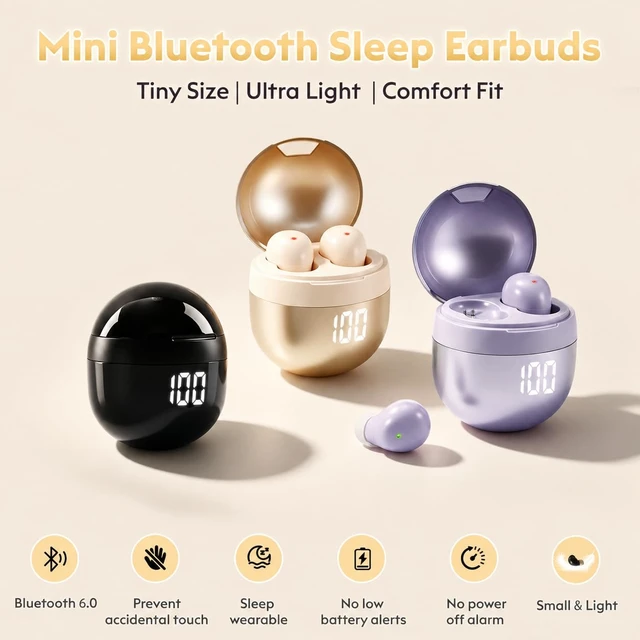 Alt view image 2 of 7 - Invisible Mini Sleep Earbuds Bluetooth 6.0 for Side Sleepers and Small Ears Skin Tone Low Profile Design, Ultra Light 0.08oz, No Low Battery Beeps, Comfortable Sleep Headphones for Bedtime Work Travel